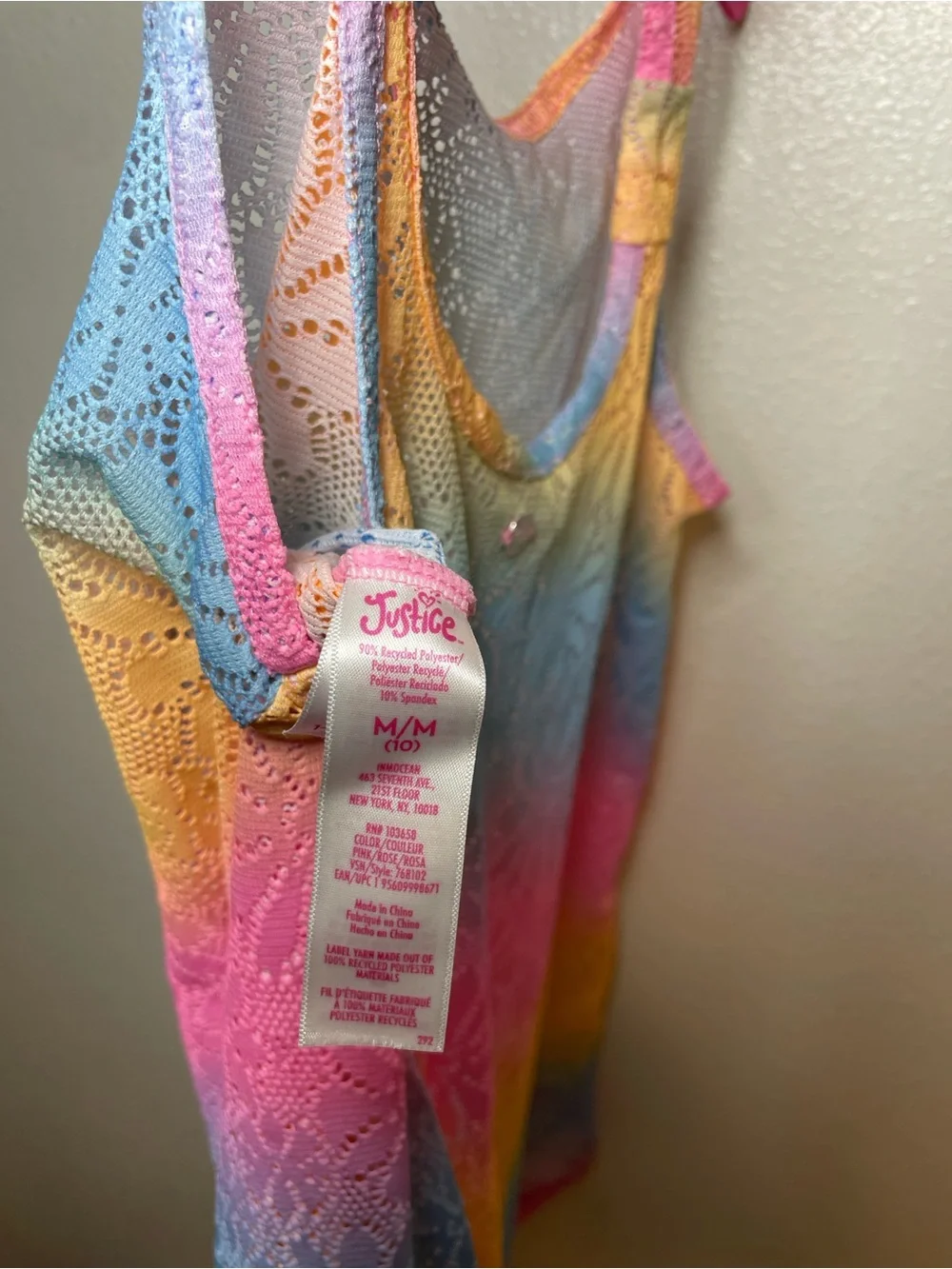 Justice Girls Rainbow Floral Lace Swim Coverup - Pink Blue Yellow